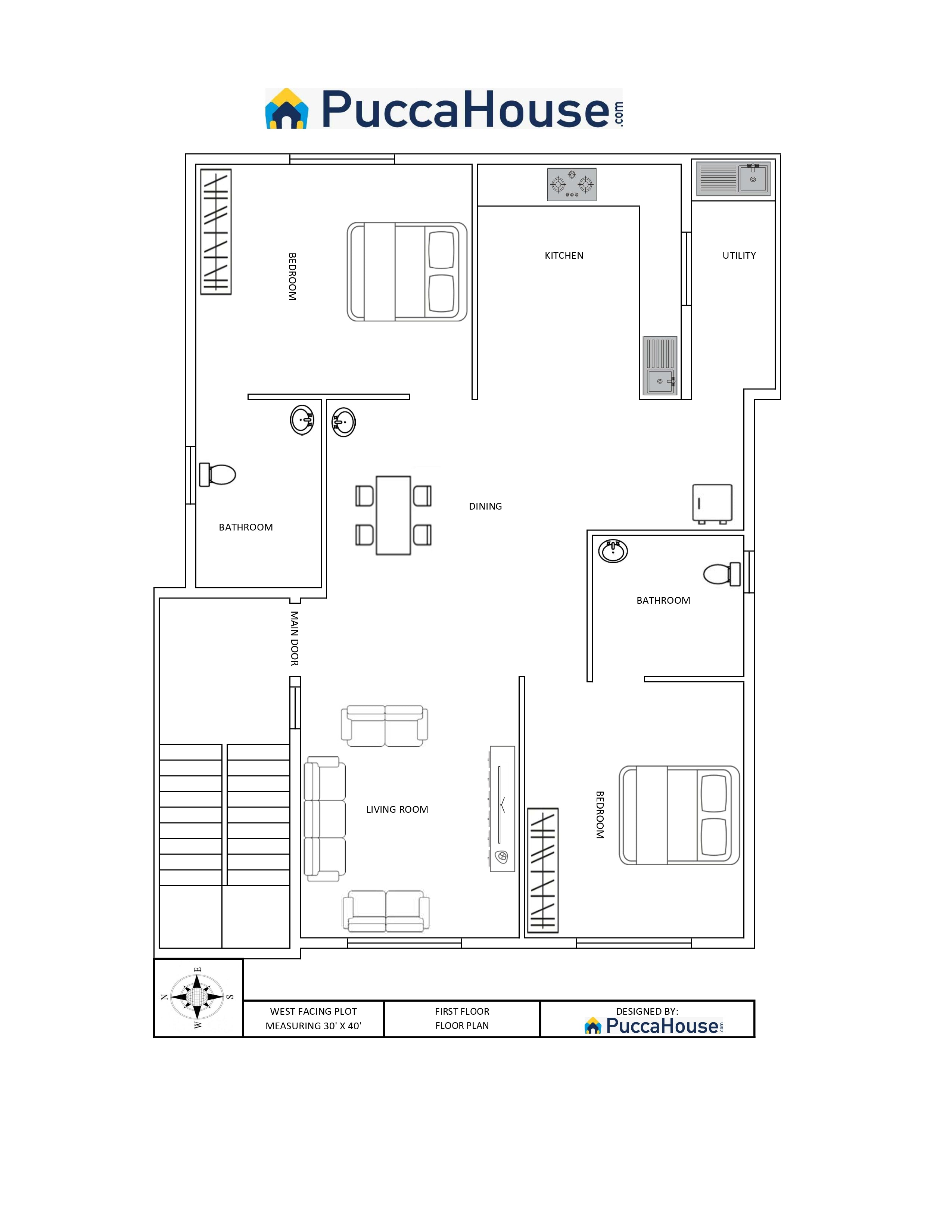 30 x 40 Plot - 2 BHK Rental Floor Plan